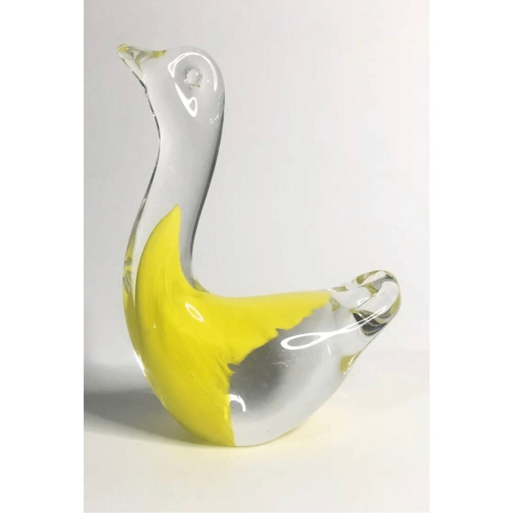 art glass swan crystal clear yellow paper weight desk decor mid century modern - Picture 8 of 10